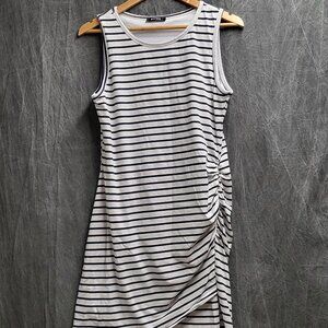 Women's L Sleeveless White & Black Striped Dress